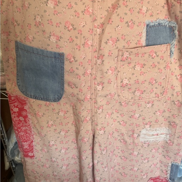POL Pink Boho Patchwork Overalls Wide Leg - Picture 4 of 6